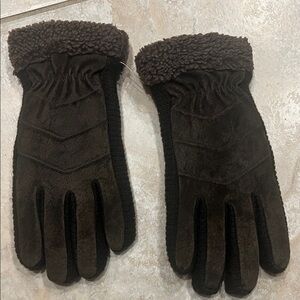 Leather and faux fur gloves, brown